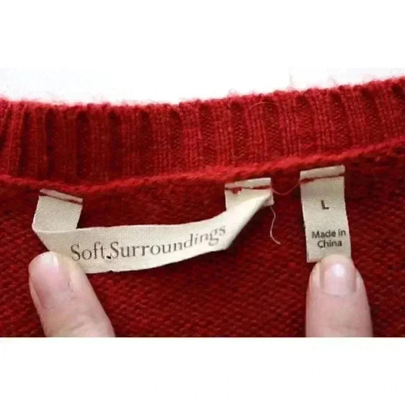 Soft Surroundings Large Burnt Orange Pointelle Knit V-Neck Everest Sweater Knit - Picture 8 of 12